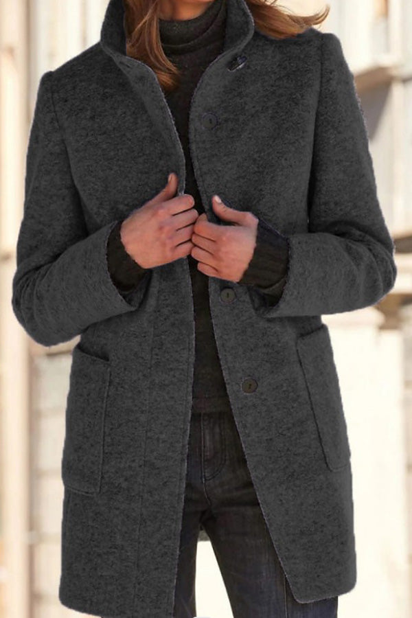 Elegante Damen Wolljacke Stehkragen Uni-Farbe