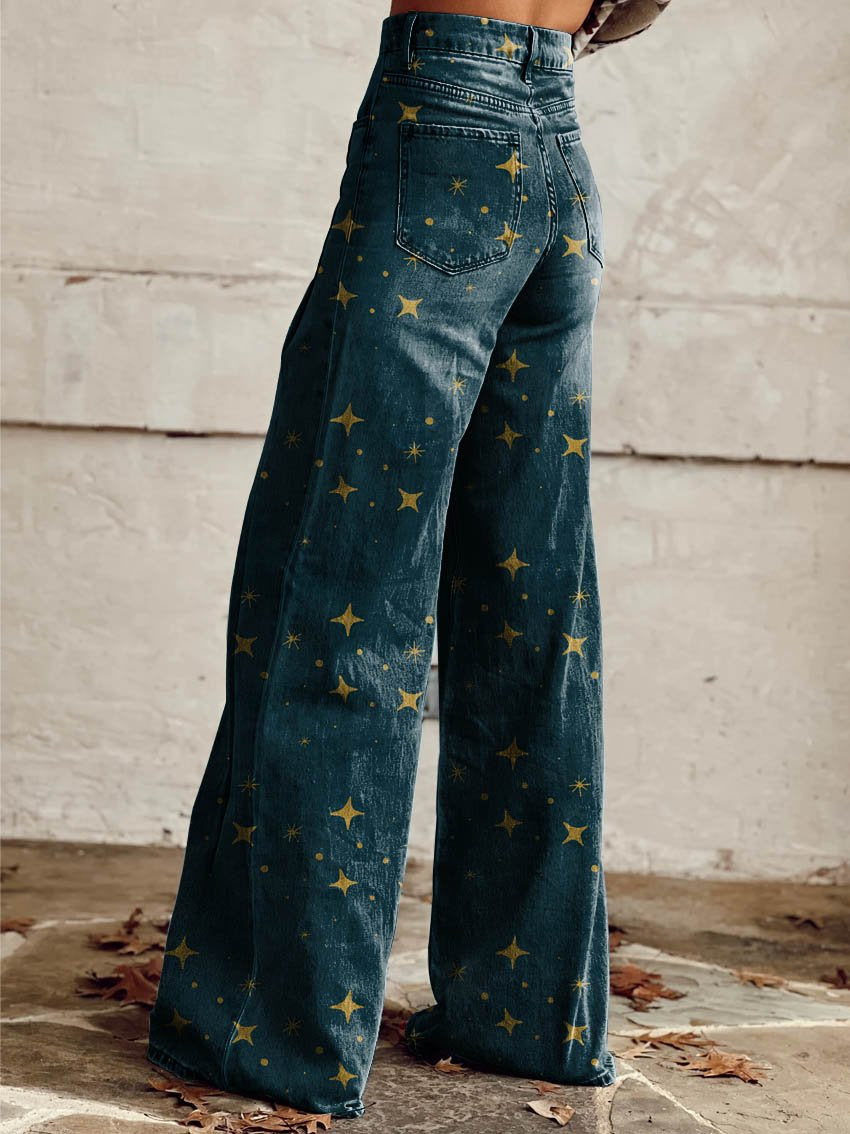 Damen Schlaghose Sternenmuster Glitzernd Elegant - Norvielle