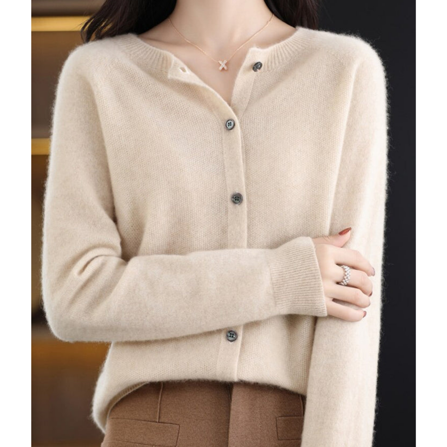 Damen Kaschmir Strickjacke Weich Warm