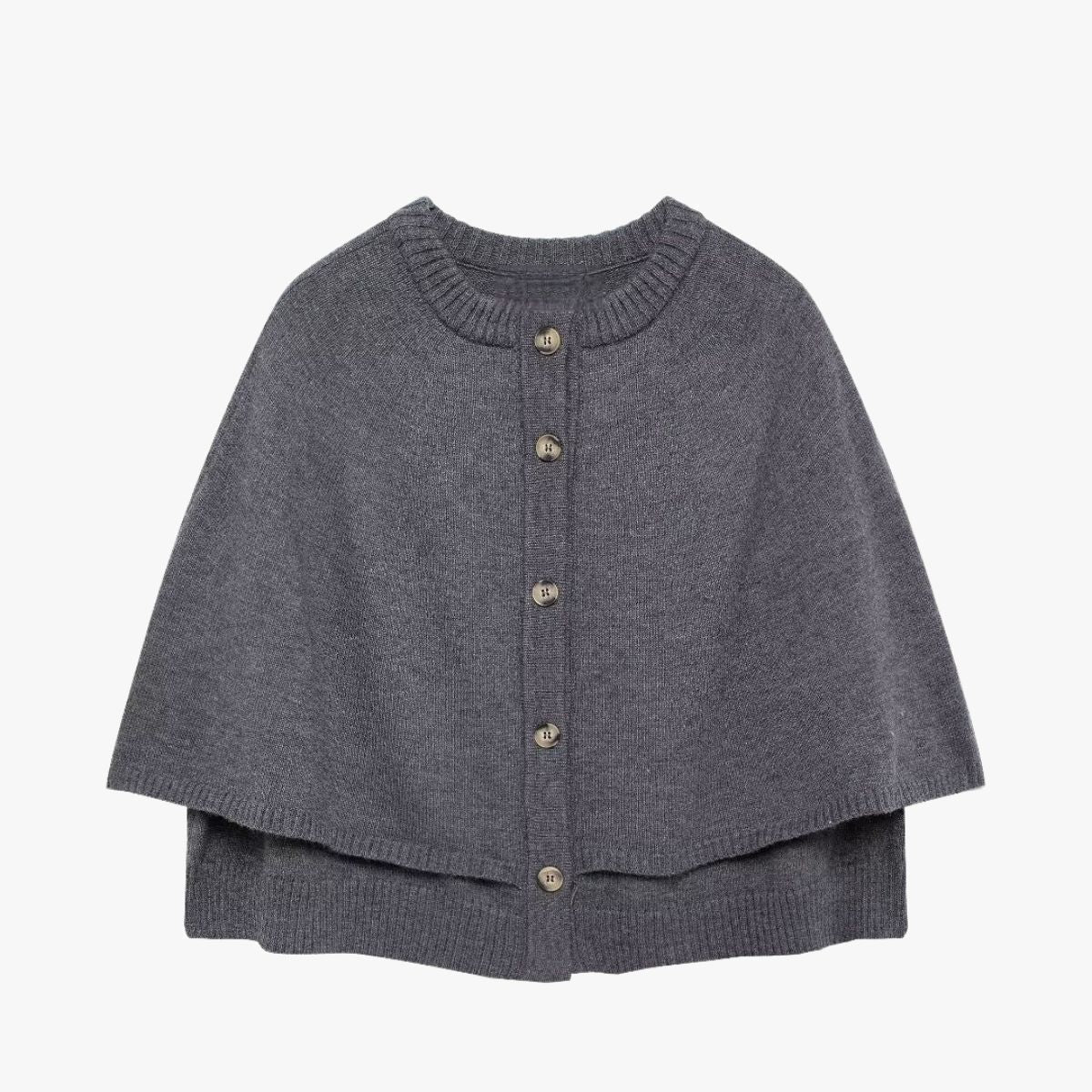 Damen Strickcape Mit Knöpfen Geraffter Saum