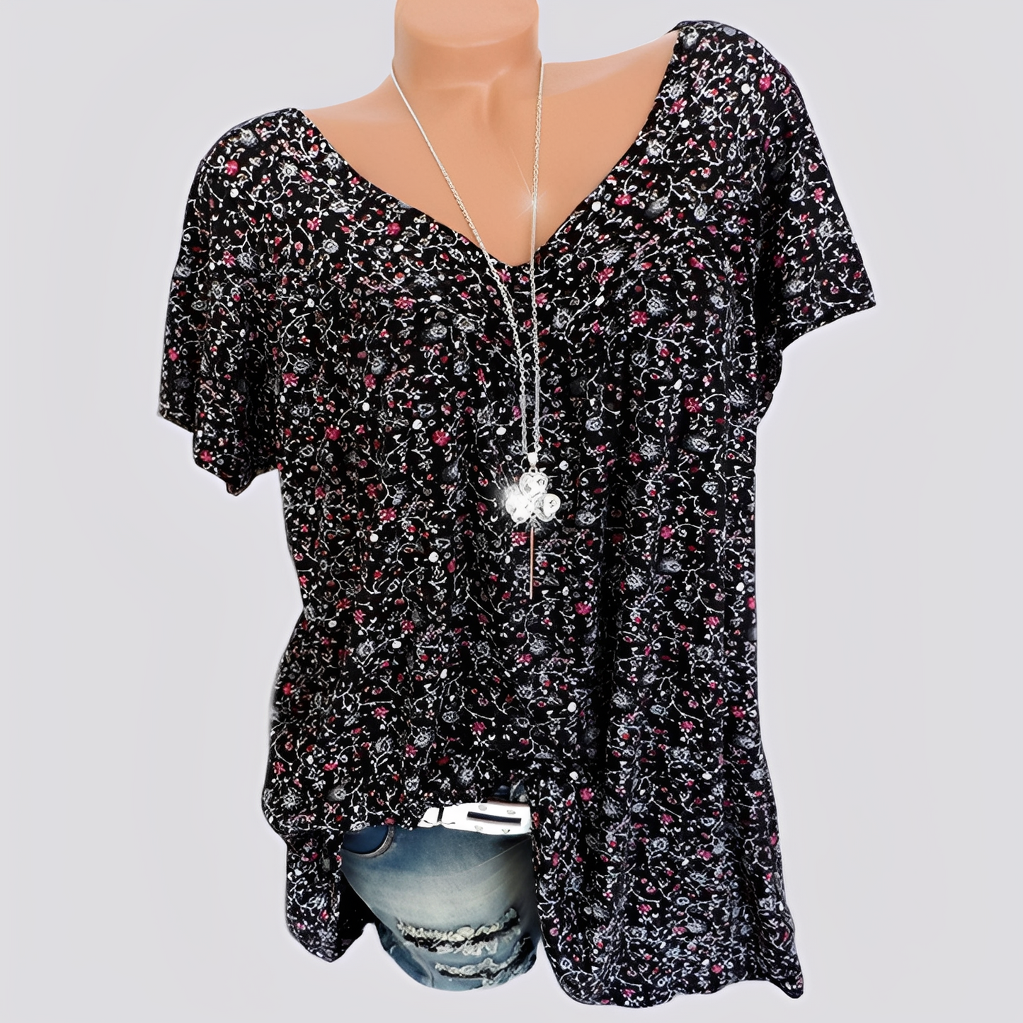 Damen Bluse Blumenmuster Lockere Passform Sommerweiß
