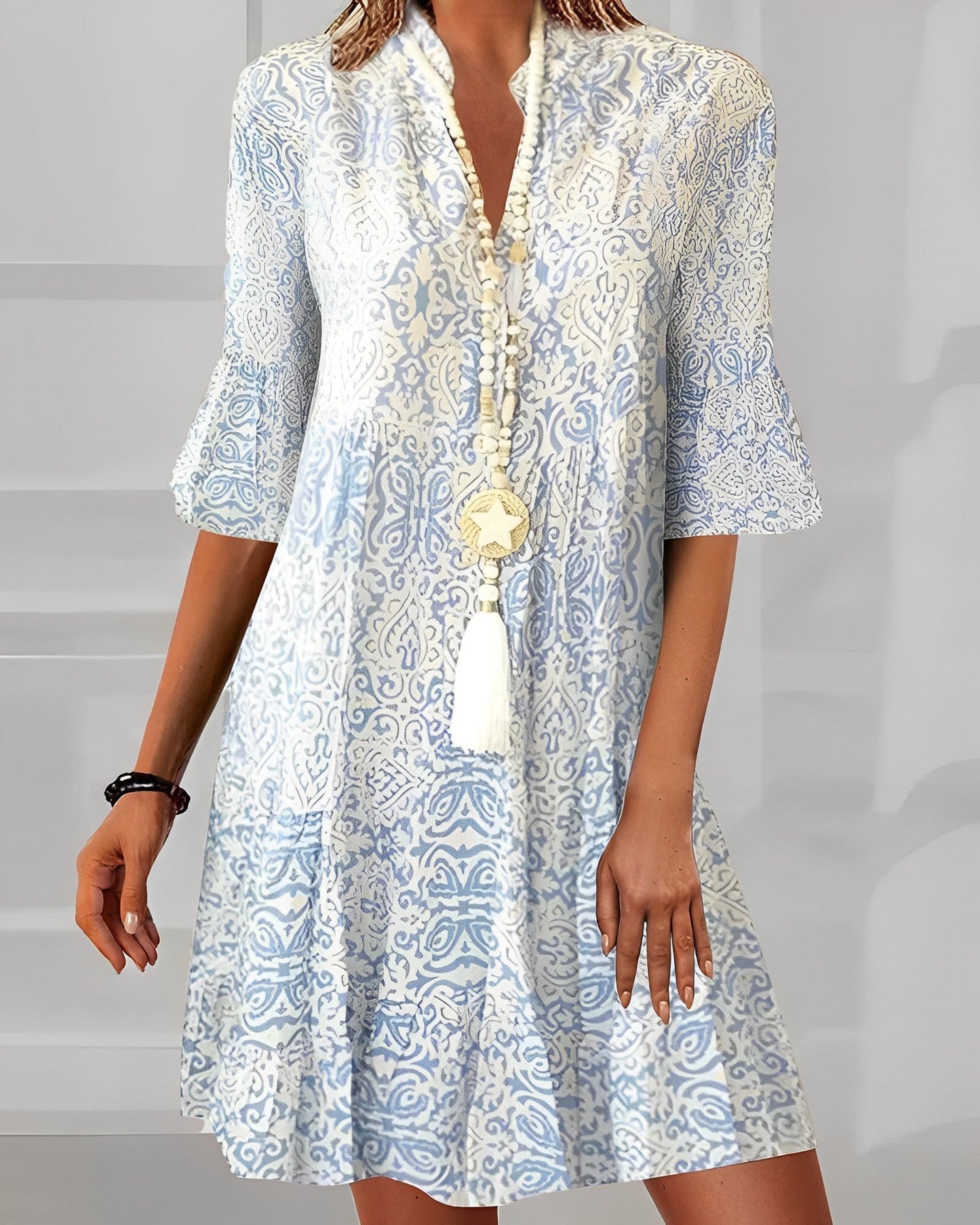 Damen Sommerkleid Mit Ärmeln Bedruckt