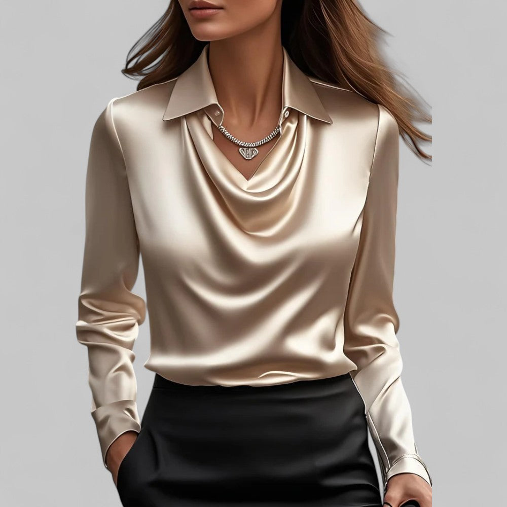 Damenbluse Satin Wasserfallausschnitt Elegant