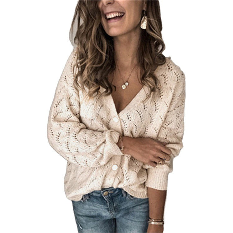 Damen Strickjacke Lässig Lochmuster