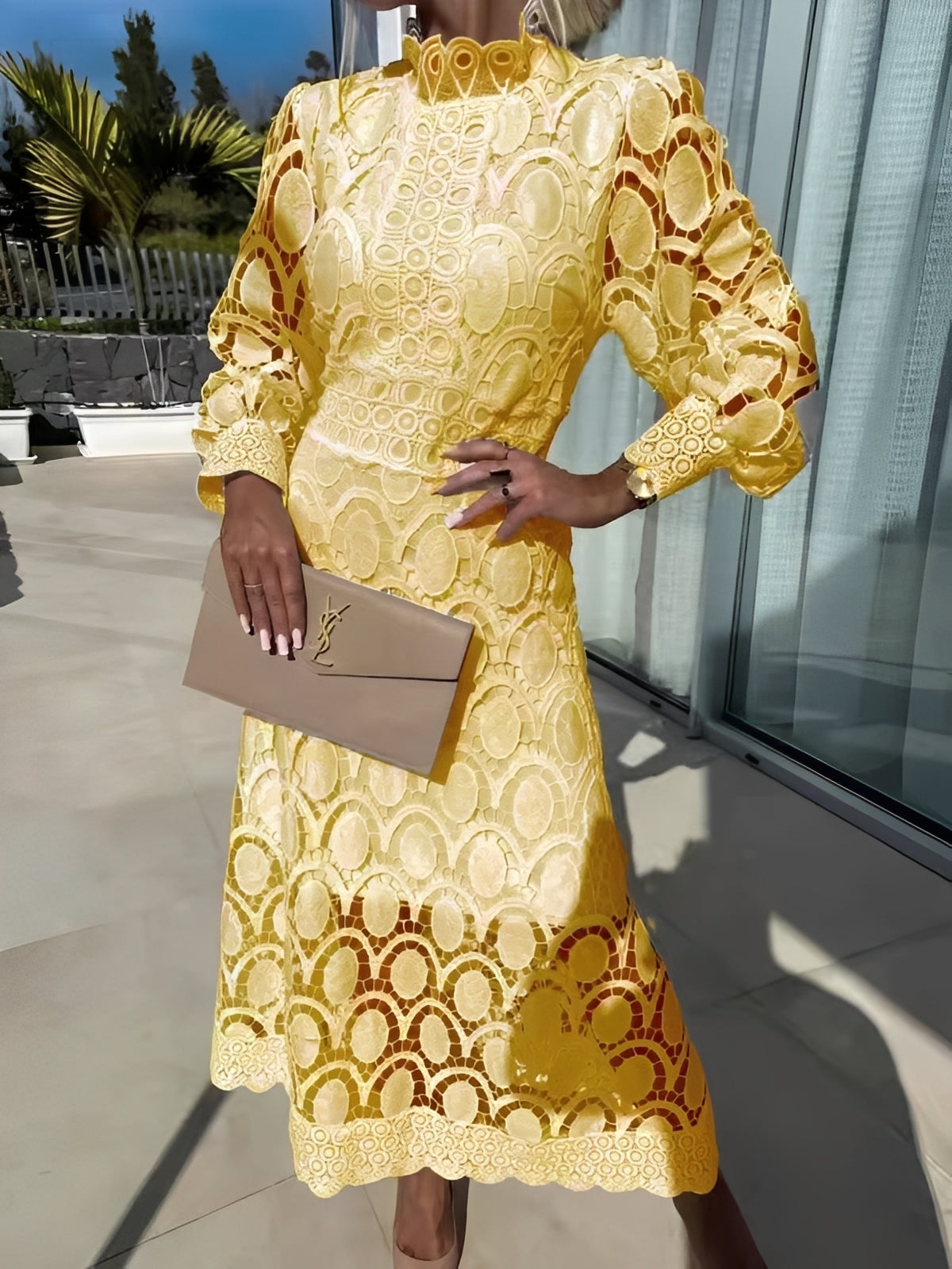 Damen Langarm Maxikleid Stilvolles Abendkleid Eleganz