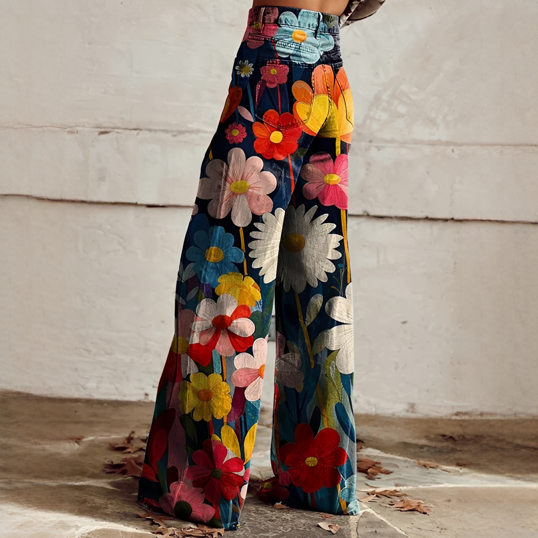 Damenhose Blumenmuster Locker Geschnitten