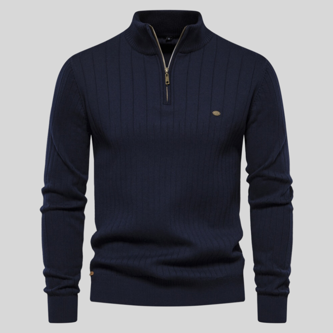 Herren Pullover Langarm Viertelzip Modern Grün