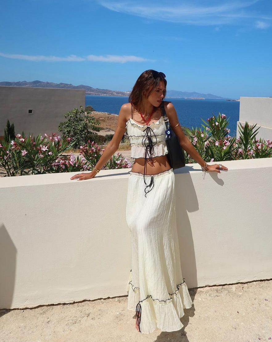 Damen Zweiteiliges Set Rüschen Maxi Rock Boho Stil