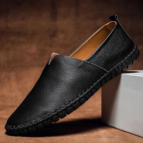 Herren Slip-On Loafers Bequem Leder Braun