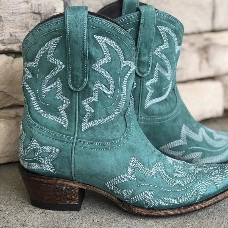 Lederstiefel Damen Cowboystil Bestickt Braun