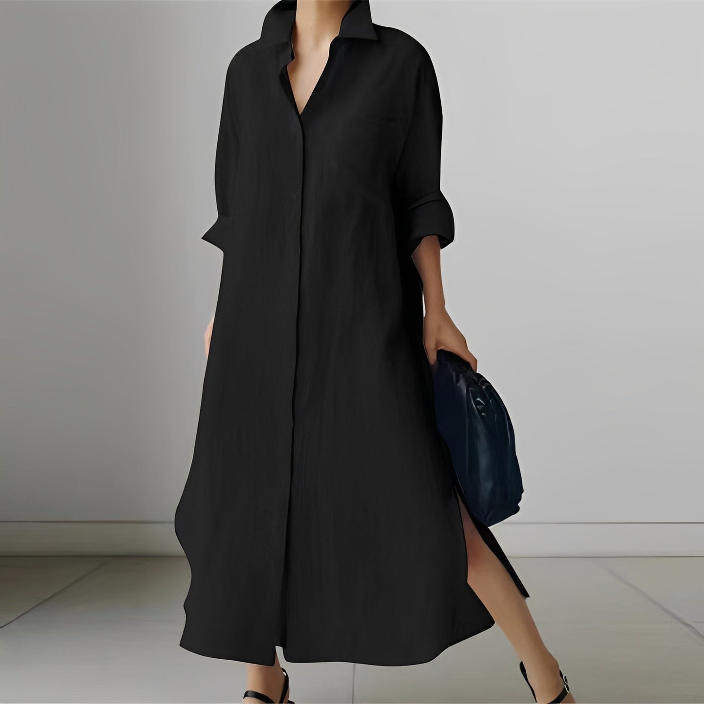 Damen Oversize Hemdkleid Lässig Lang