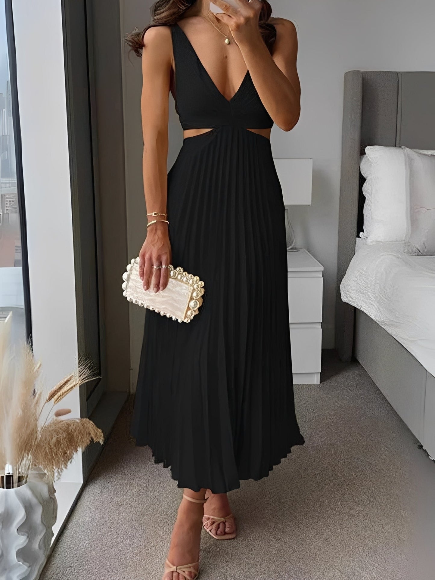 Damenkleid Hohltaille Plissee