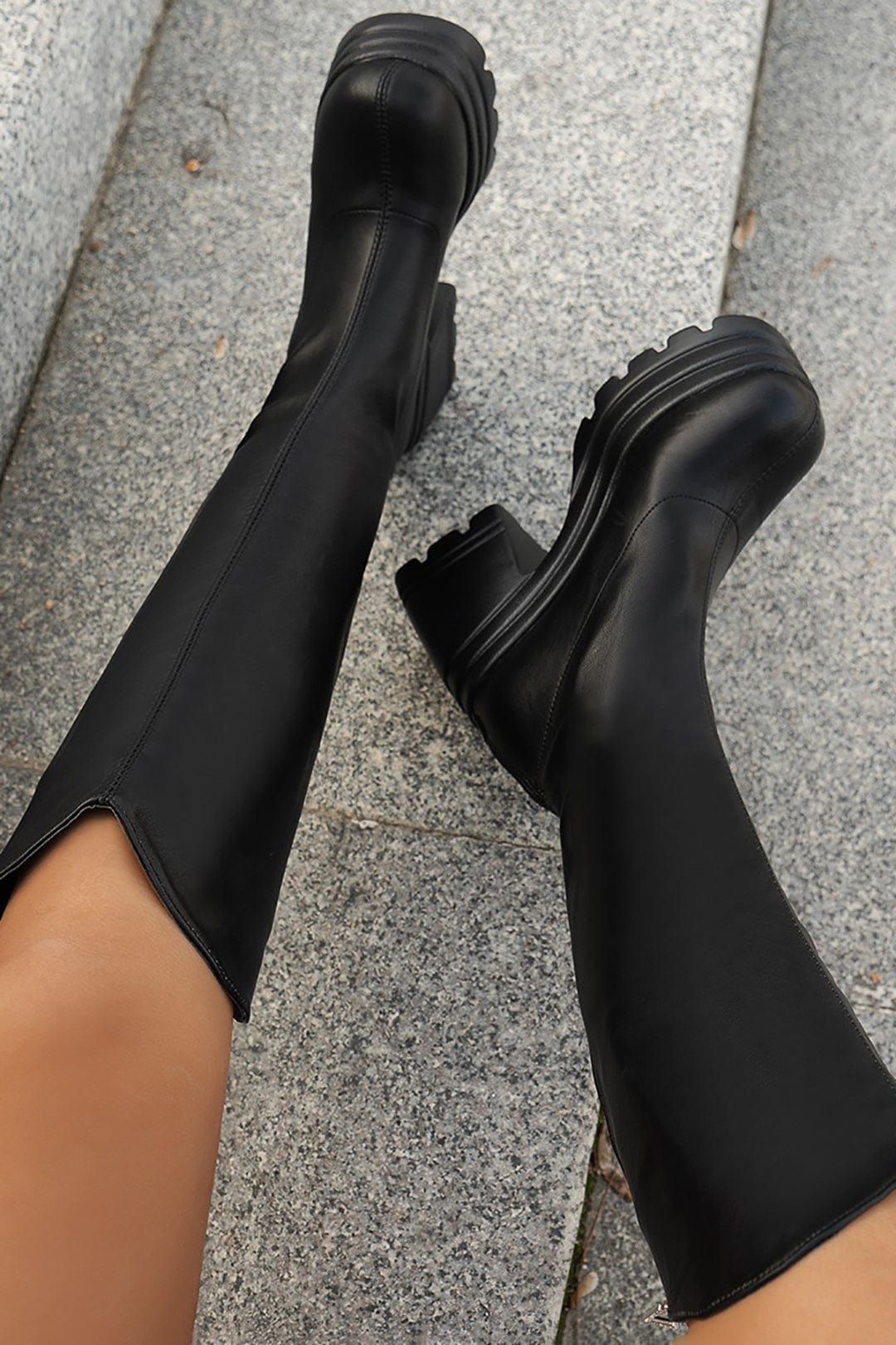 Damen Kniehohe Plateau-Stiefel Bequem