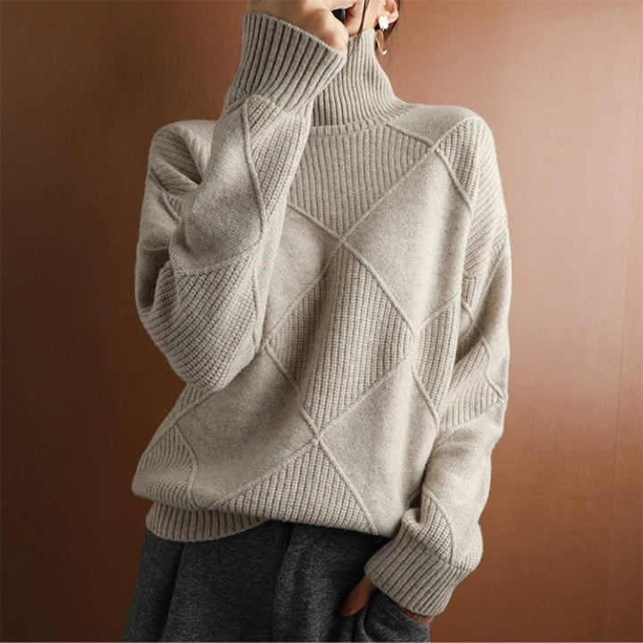 Damen Rollkragenpullover Weich Zopfmuster
