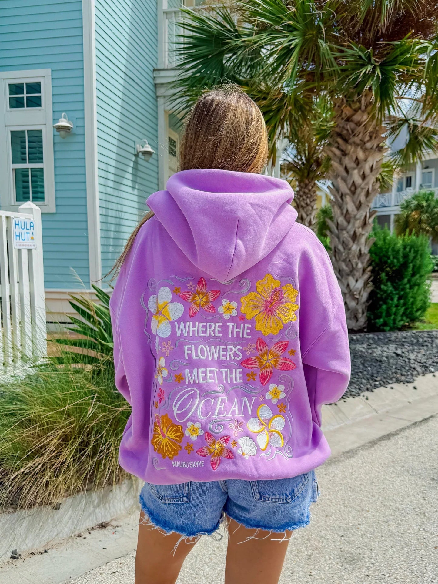 Damen Hoodie Bestickt Meeresblumen Floral Design