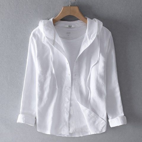 Herren Leinenshirt Langarm Kapuze Bequem