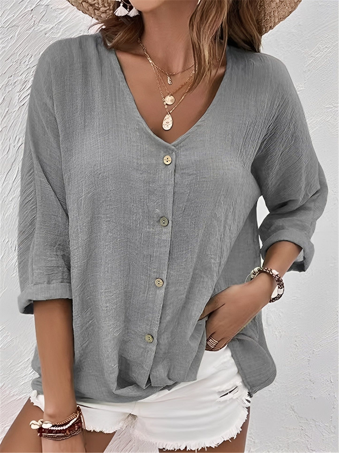 Damen V-Ausschnitt Shirt Bequem Modern