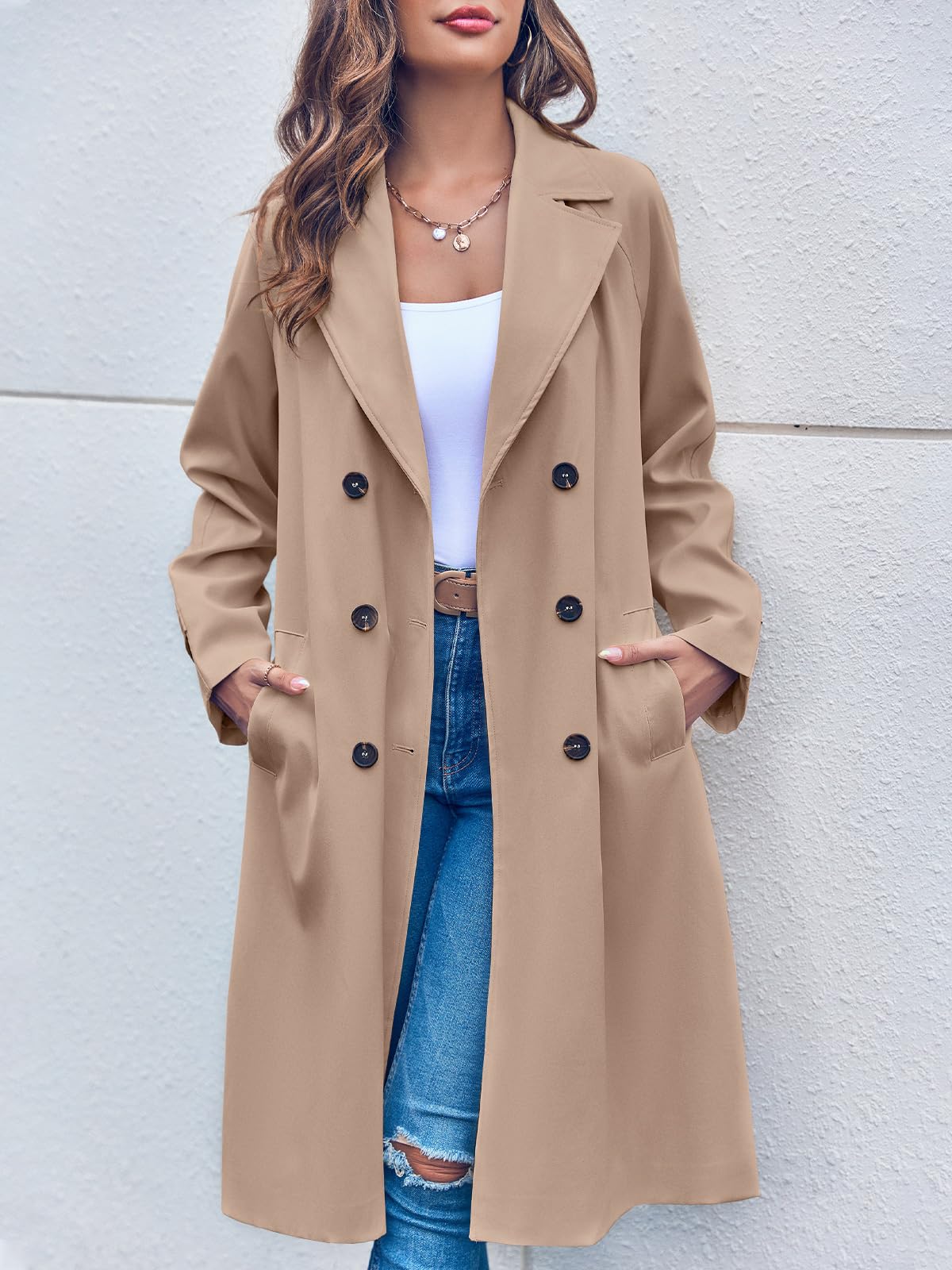 Damen Trenchcoat Doppelreihig Mit Gürtel Modern