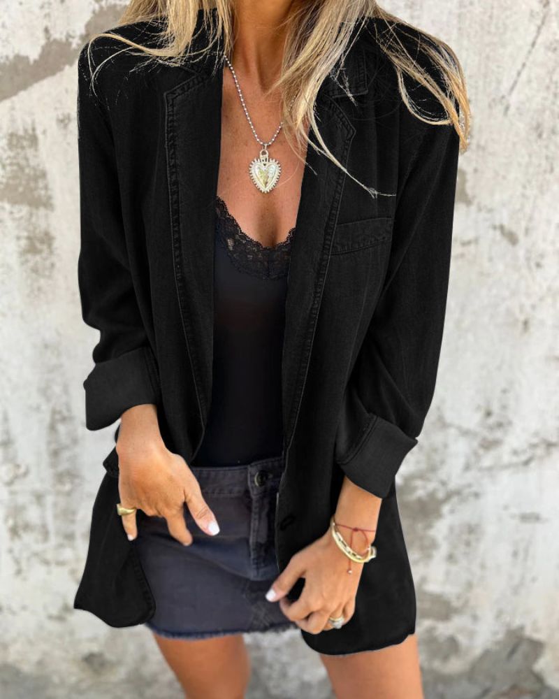 Leder Denim Blazer Modern Lässig
