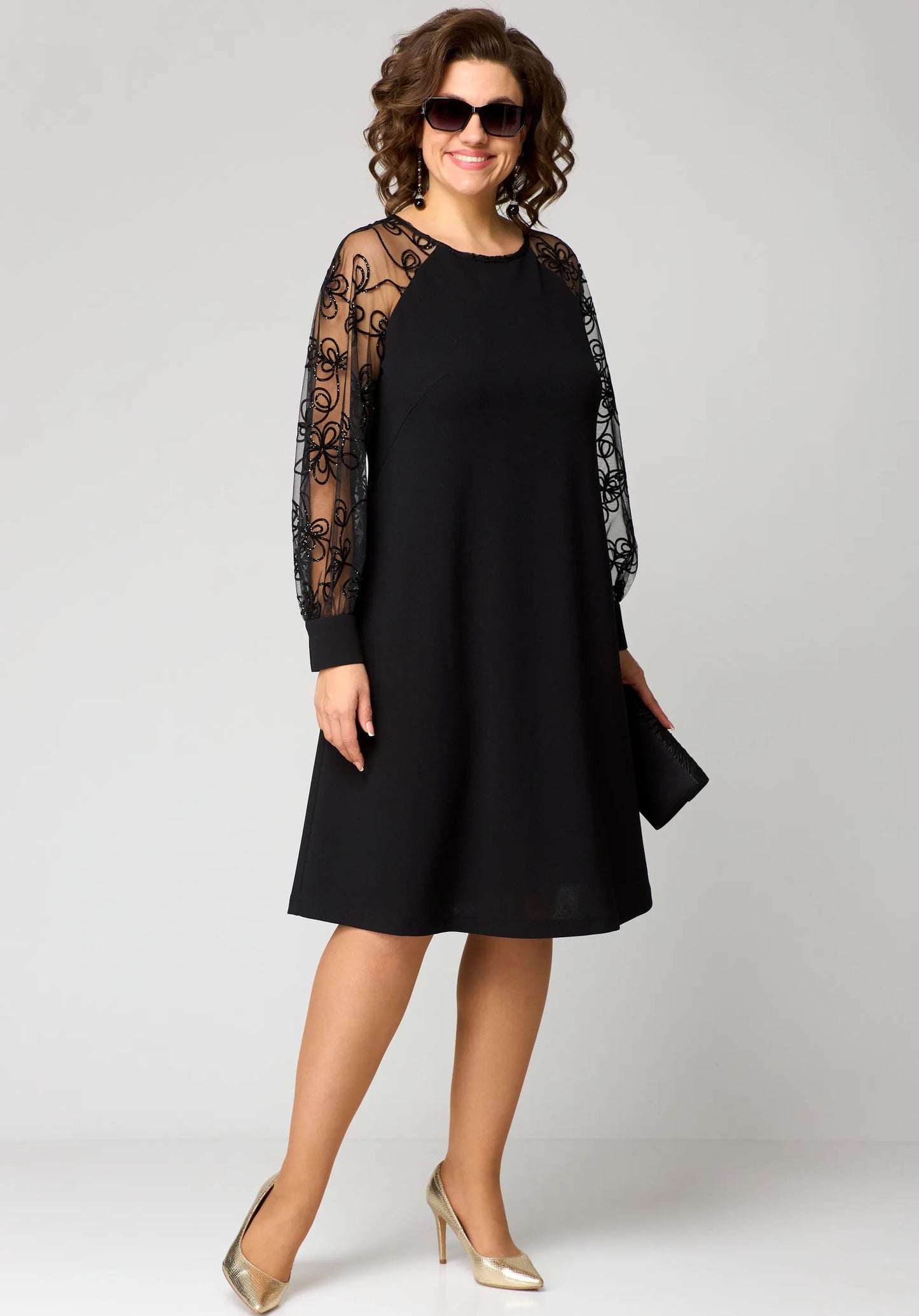 Elegante Damen Abendrobe A-Linie Stickerei