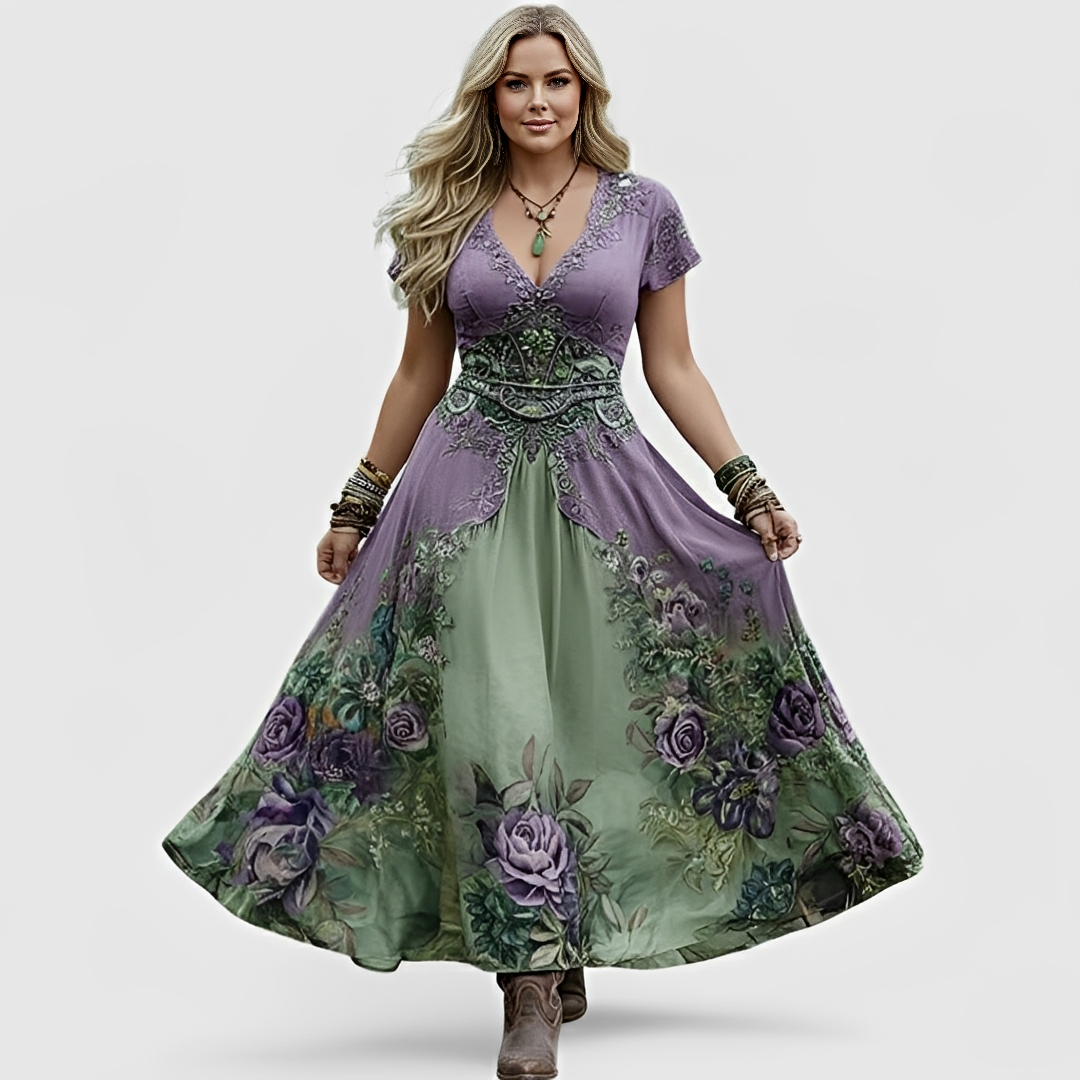 Elegante Damen Abendrobe V-Ausschnitt Stickerei