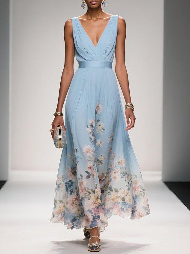Damen Maxikleid Sommer Floralmuster Leicht
