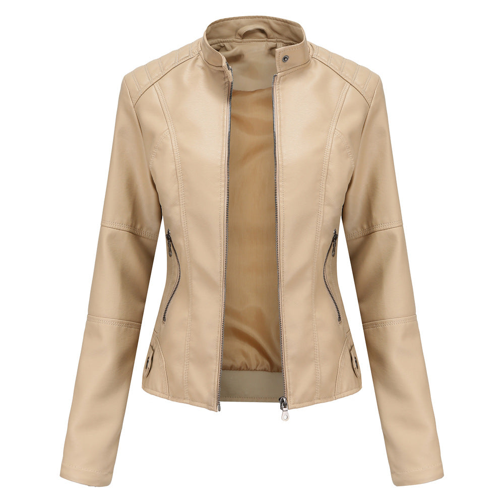 Damen Lederjacke Biker-Style Stehkragen