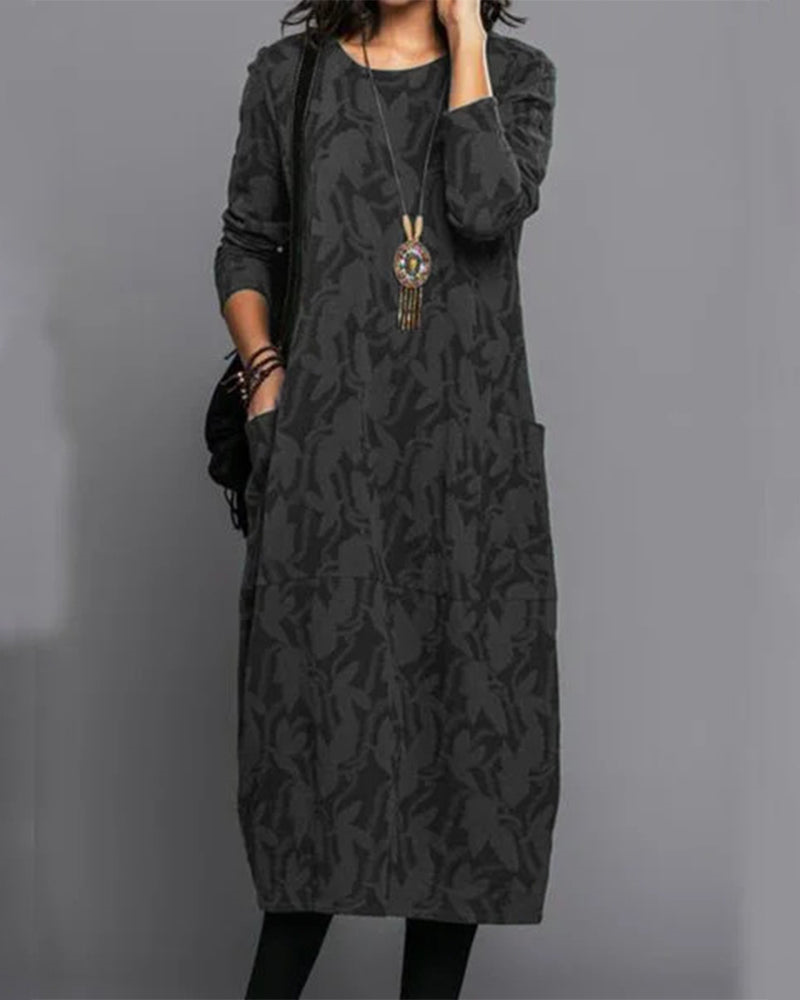 Damen Maxi-Winterkleid Langarm Mit Taschen