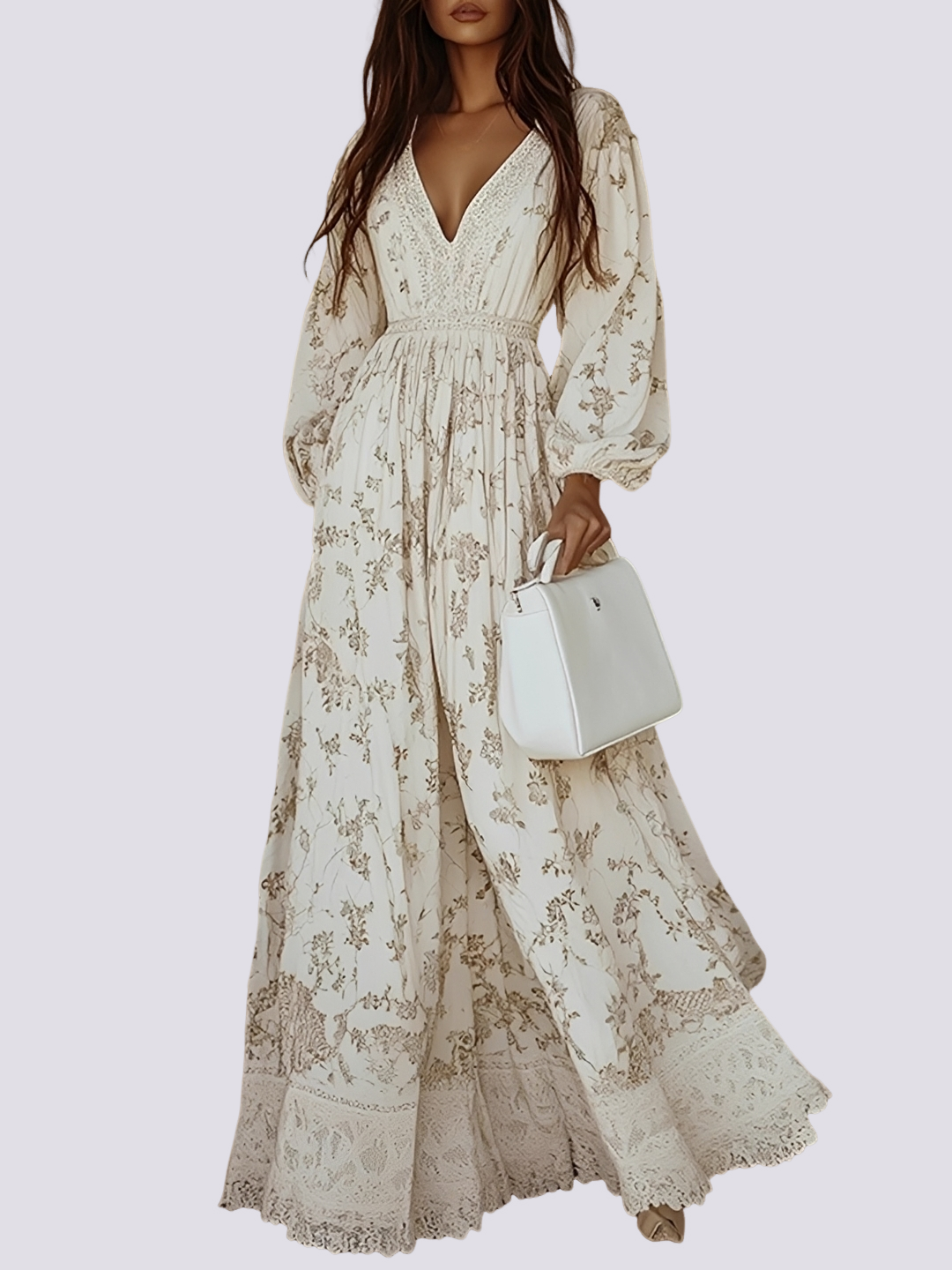 Damen Langarm Maxikleid Bequem Elegant