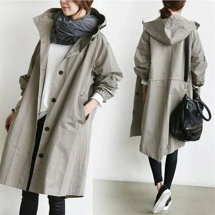 Damen Trenchcoat Wasserdicht Regenmantel mit Kapuze