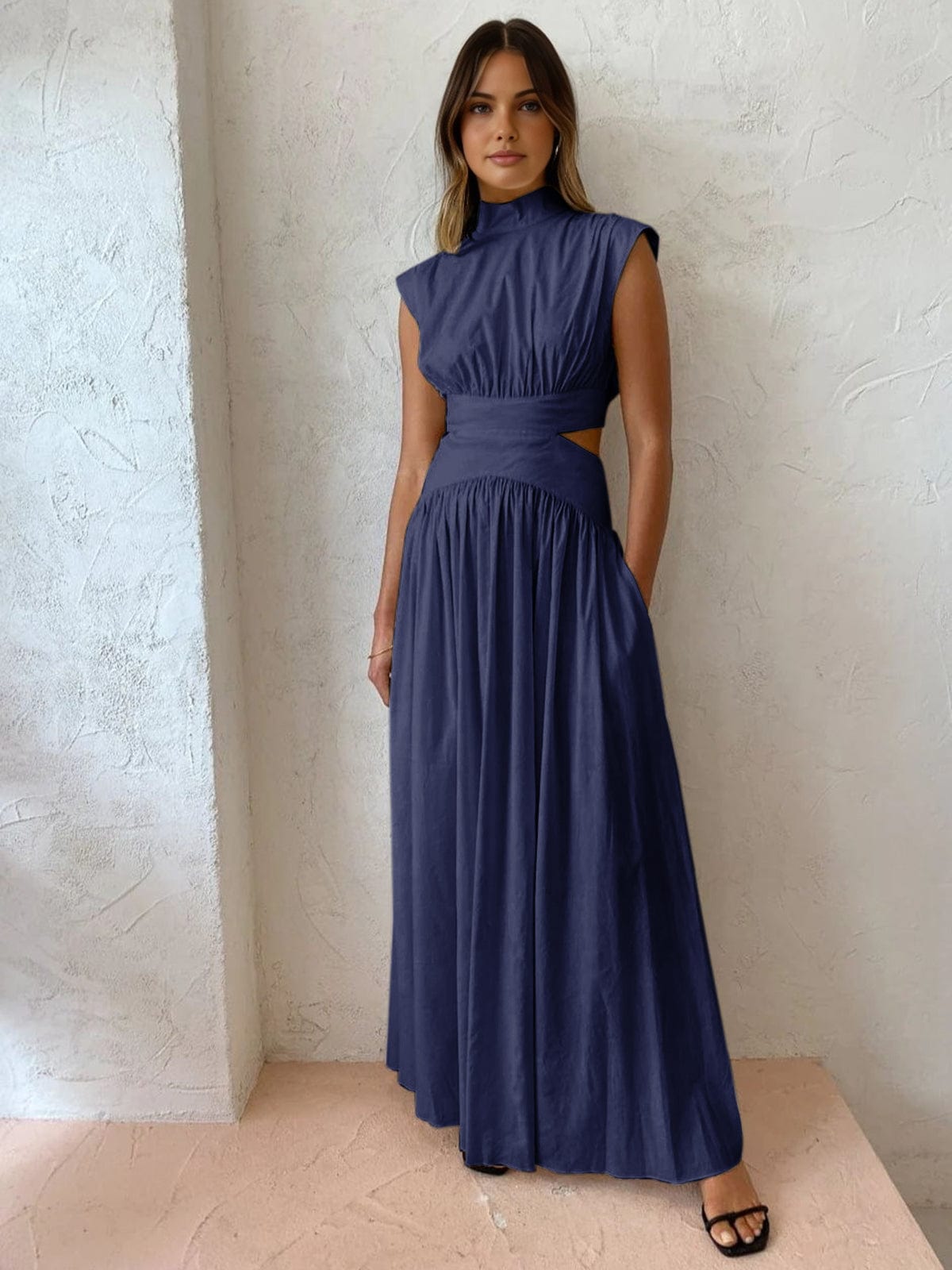 Damen Maxikleid Stehkragen Cut-Outs Modern - Norvielle