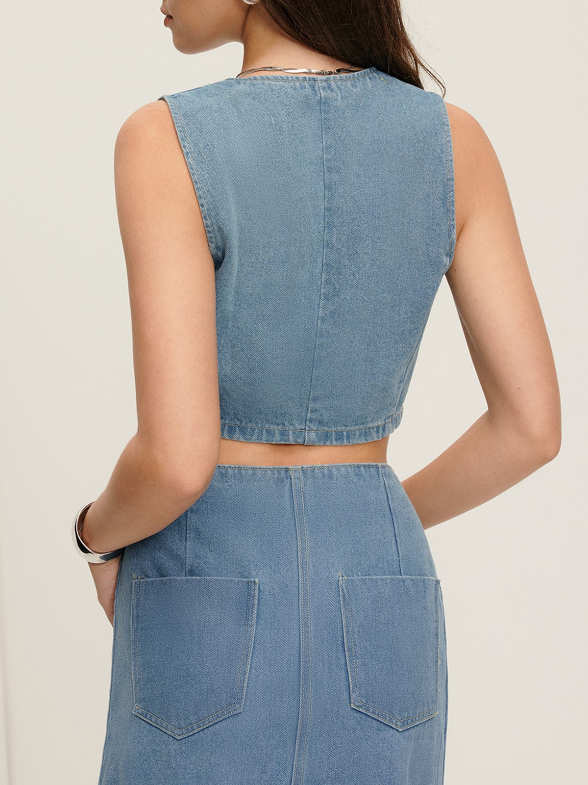 Damen Denim Zweiteiler Elegant Lässig Blau