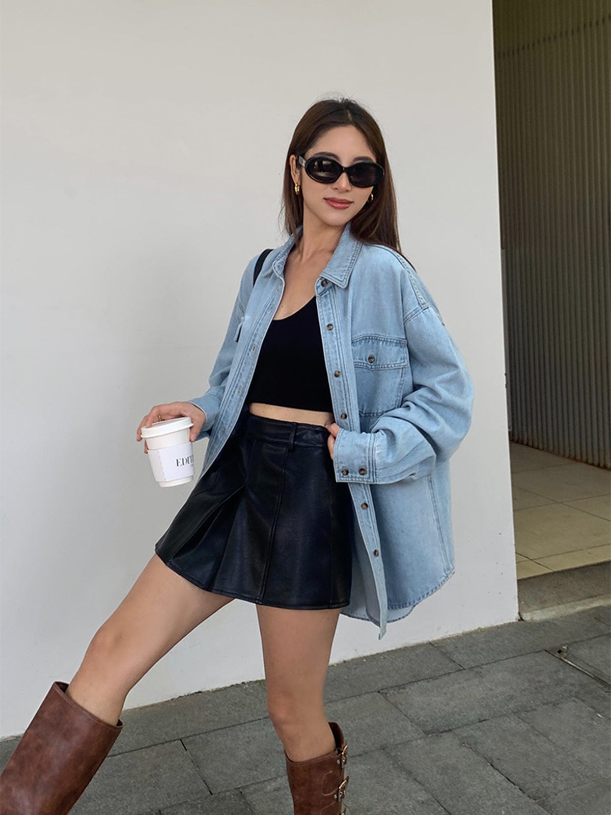 Damen Oversize Jeansbluse Komfortbluse Modern