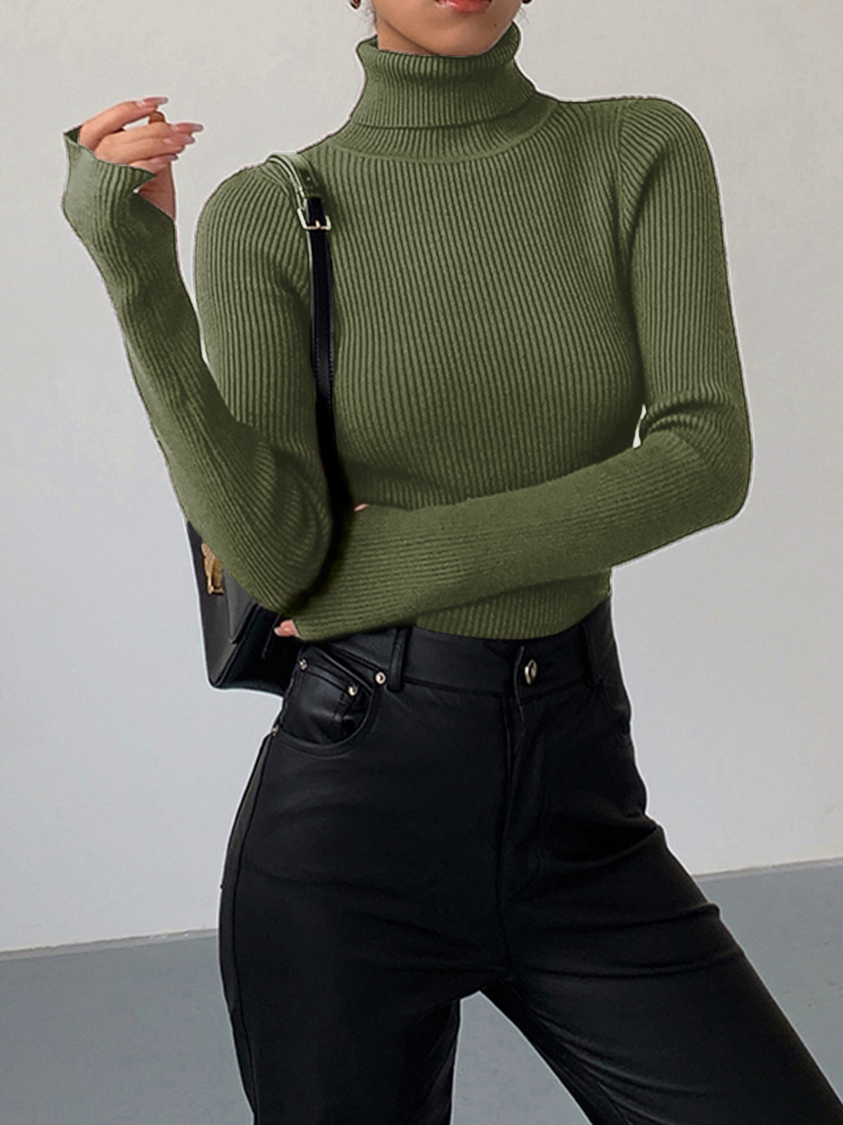 Damen Slim Fit Rollkragen Elegantes Oberteil