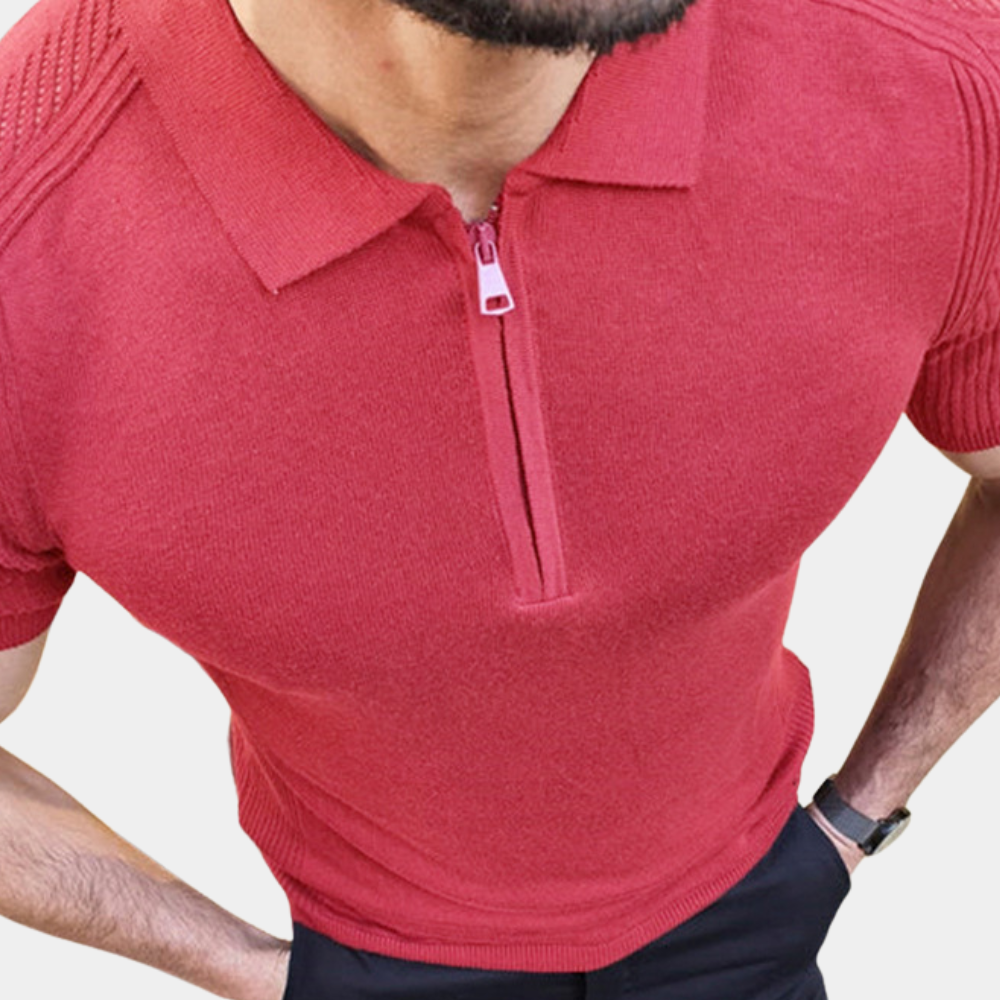 Herren Poloshirt aus Baumwolle Reißverschluss Elegant Blau