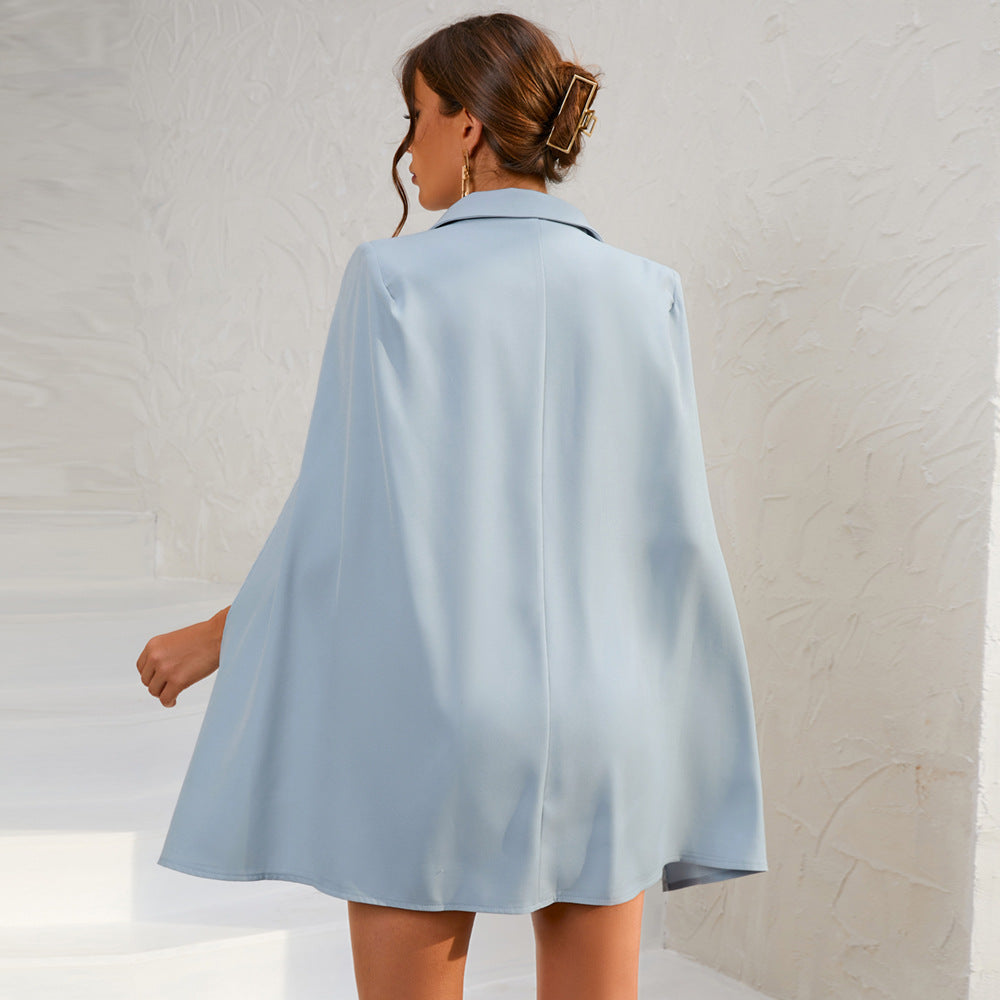 Damen Minikleid Cape Style Goldknöpfe Elegant