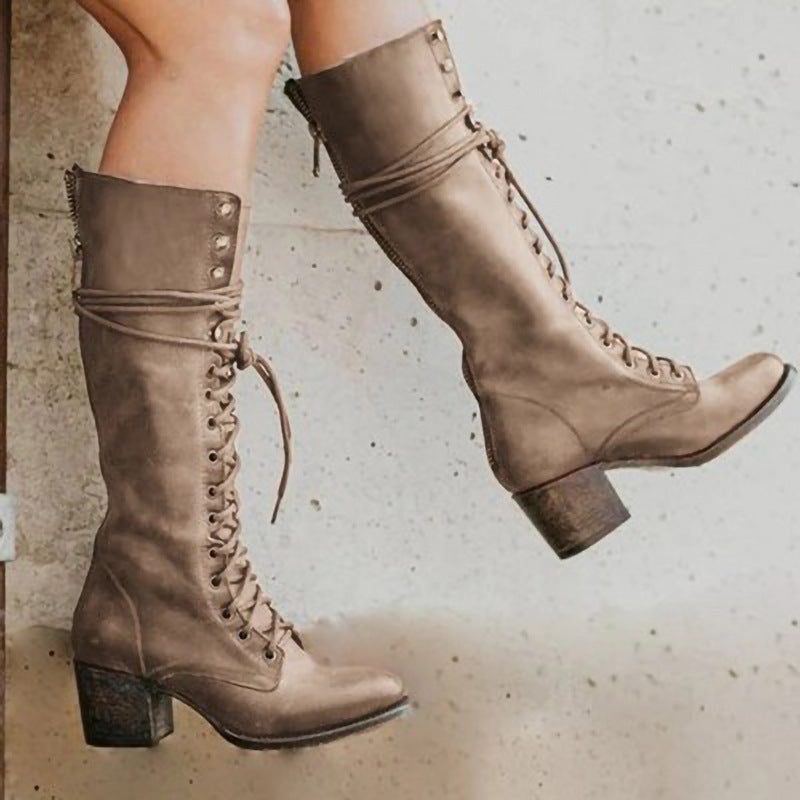 Damen Stiefel Knielang Hochhackig