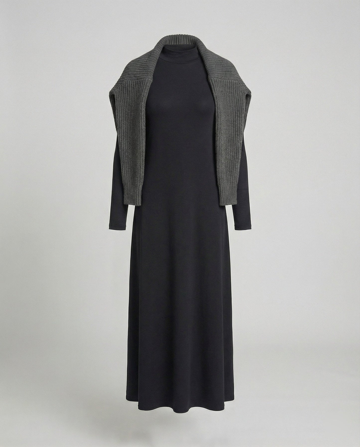 es Damen Langarmkleid Hochtailliert Baumwolle Vintage Stil