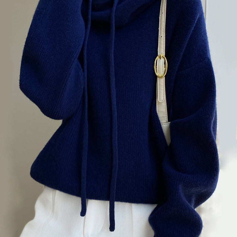 Damen Oversize Strickpullover Mit Kordelzug Gemütlich