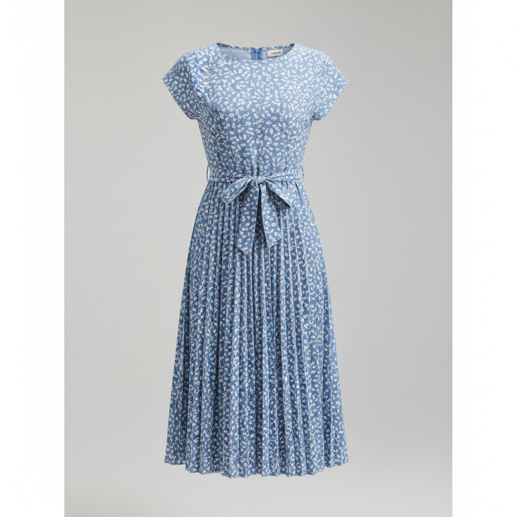 Damen Midi-Kleid mit Gürtel und Verschnürung