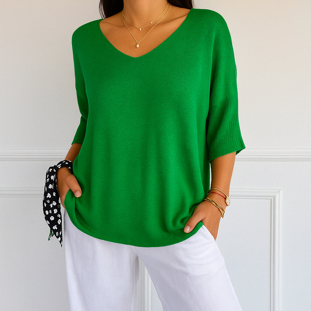 Damen Kurzarm-Pullover V-Ausschnitt Sommer