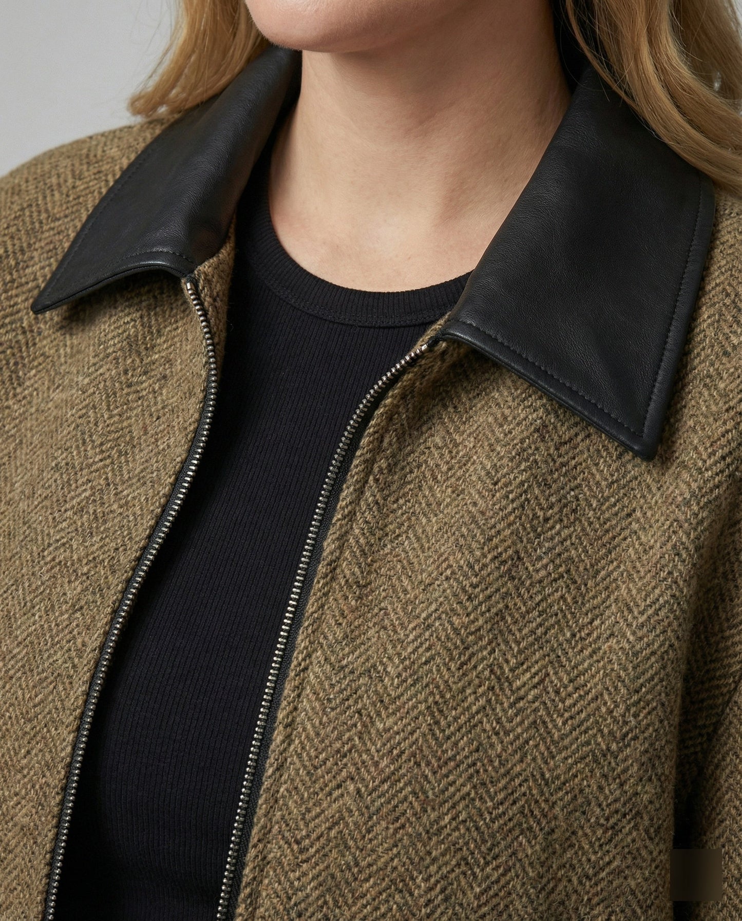 Herren Lederblouson Wollmix Kragen Reißverschluss
