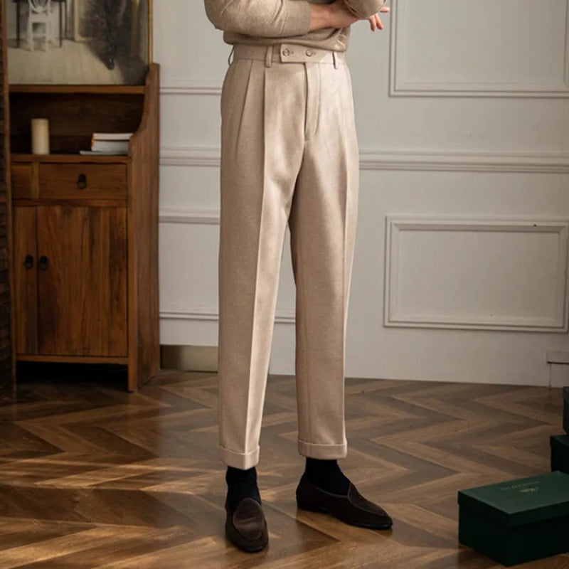 Herrenhose Hohe Taille Falten Gerader Schnitt