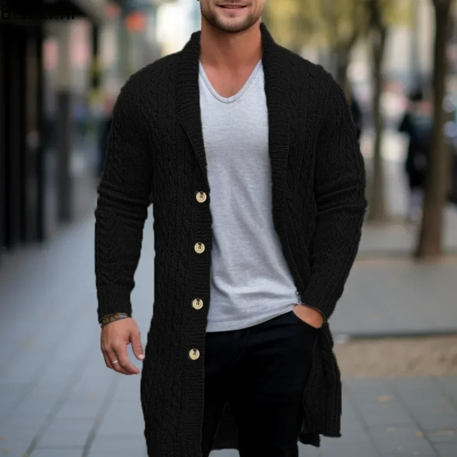 Herren Strickjacke Lang Knöpfe Handgestrickt Warm