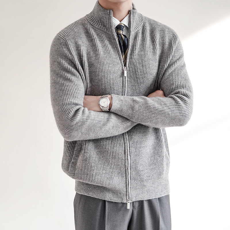 Herren Strickpullover Rippstruktur Reißverschluss