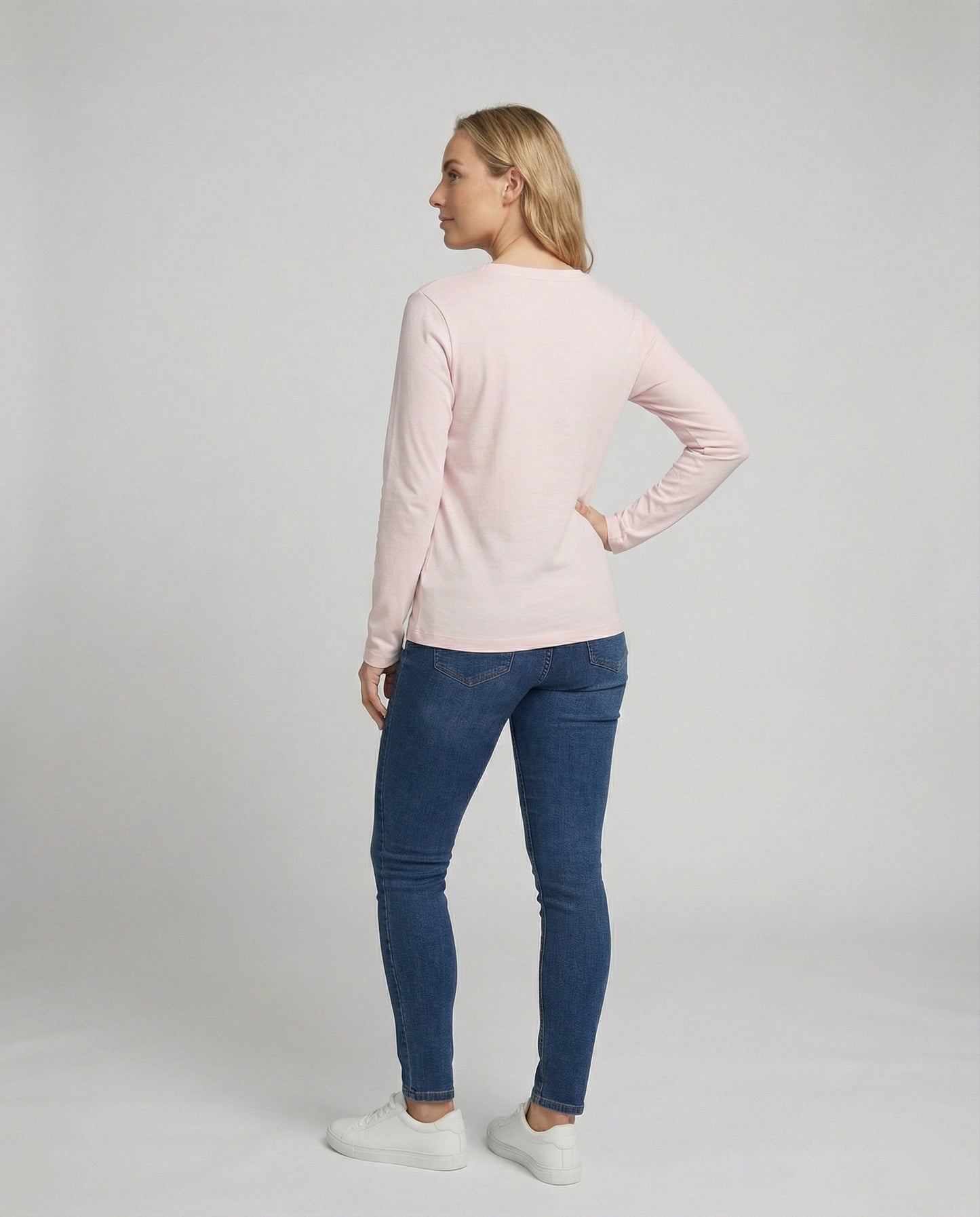 Damen Langarmshirt Rundhals Mit Tasche Herbststyle Baumwolle
