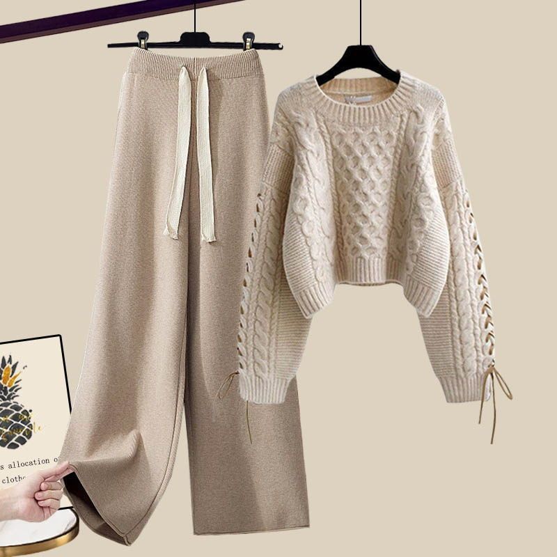Damen Strickset Herbst Pullover Hose Bequem