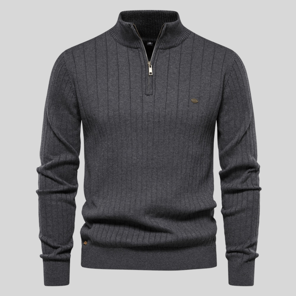 Herren Pullover Rippstrick Bequem Half-Zip Grau