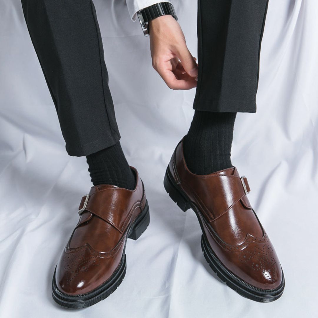 Herren Monk Strap Schuhe Leder Braun Elegant