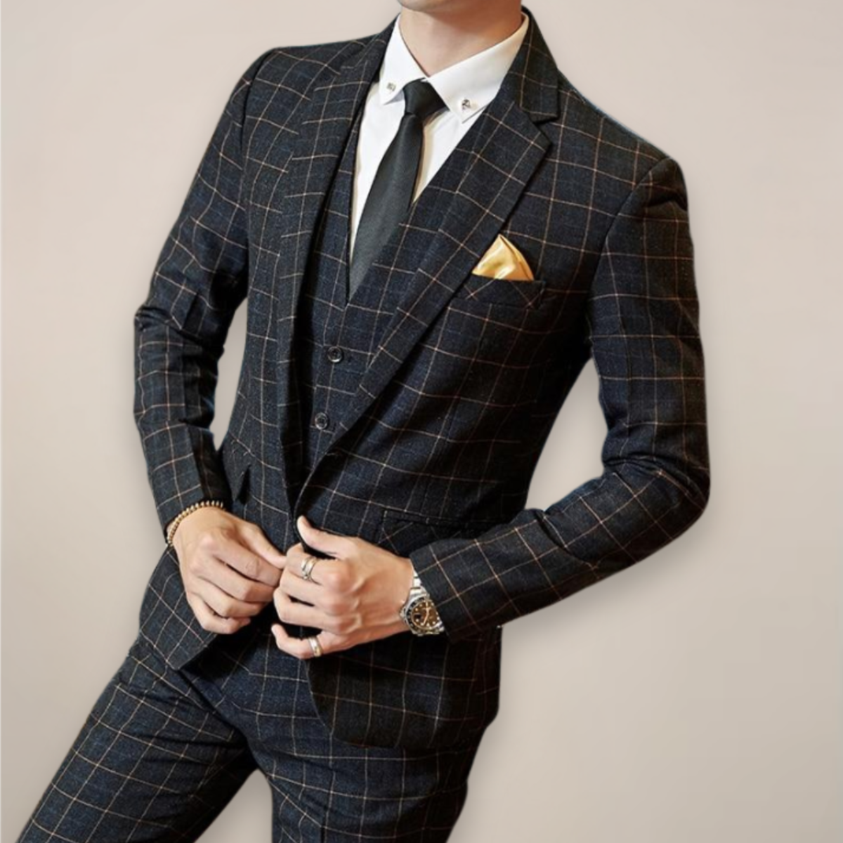 Herren Tweed Anzug Dreiteiliger Smoking Grüngrau